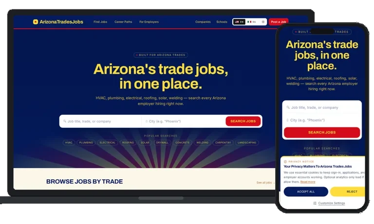 Arizona Trades Jobs website by Phoenix AZ Ad Agency