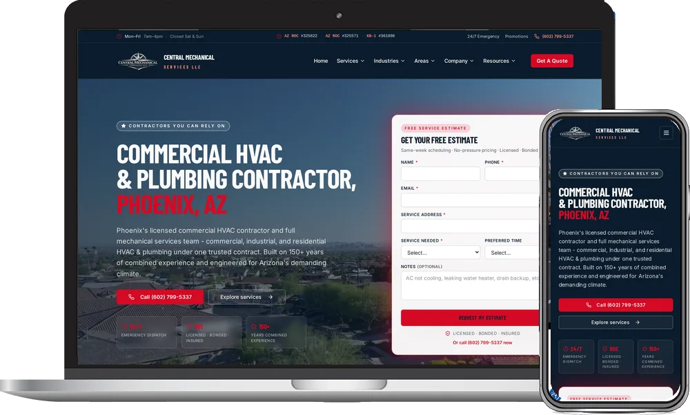Central Mechanical website by Phoenix AZ Ad Agency