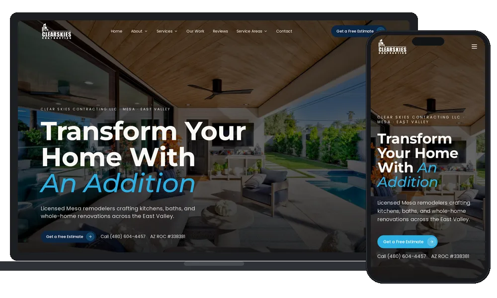Clear Skies Contracting LLC website by Phoenix AZ Ad Agency