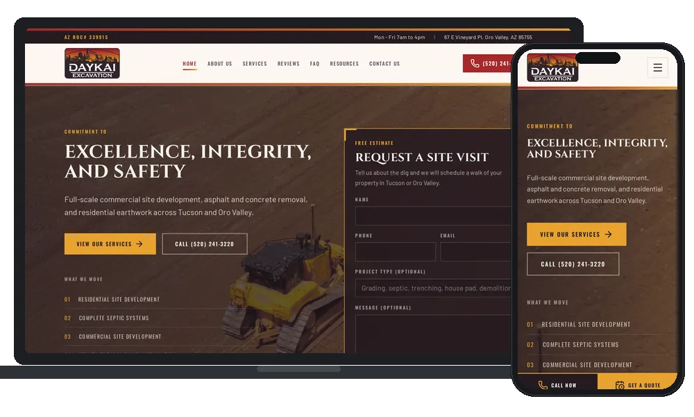 Daykai Excavation (newest build) website by Phoenix AZ Ad Agency