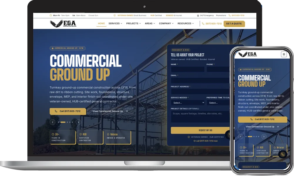 EGA Construction Services website by Phoenix AZ Ad Agency