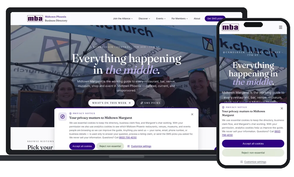Midtown Business Alliance (newest build) website by Phoenix AZ Ad Agency