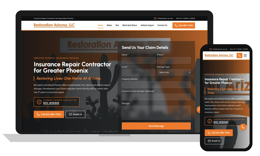 Restoration Arizona, LLC website by Phoenix AZ Ad Agency