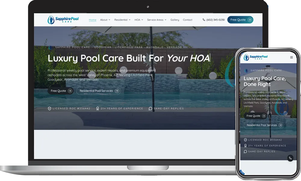 Sapphire Pool Care website by Phoenix AZ Ad Agency